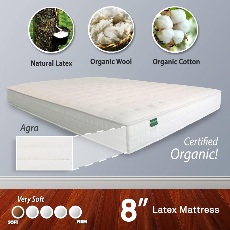 Agra Mattress - Organic Latex 8" Plush 1Layered Comfortable Sleep Bed Dust Free, Twin