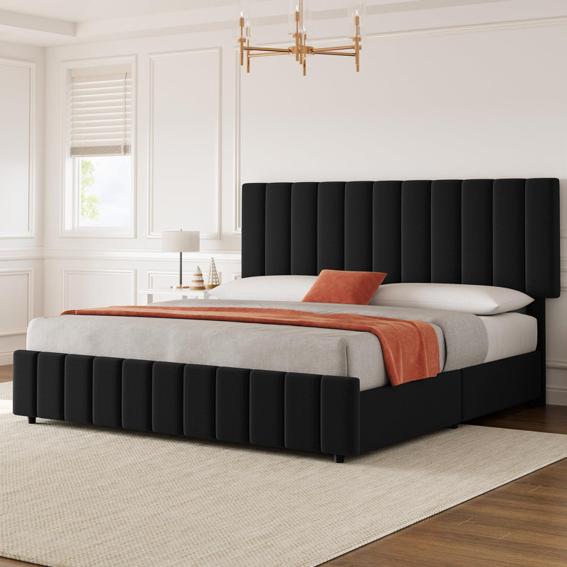 Ditchko Upholstered Slat Bed, Queen, Black