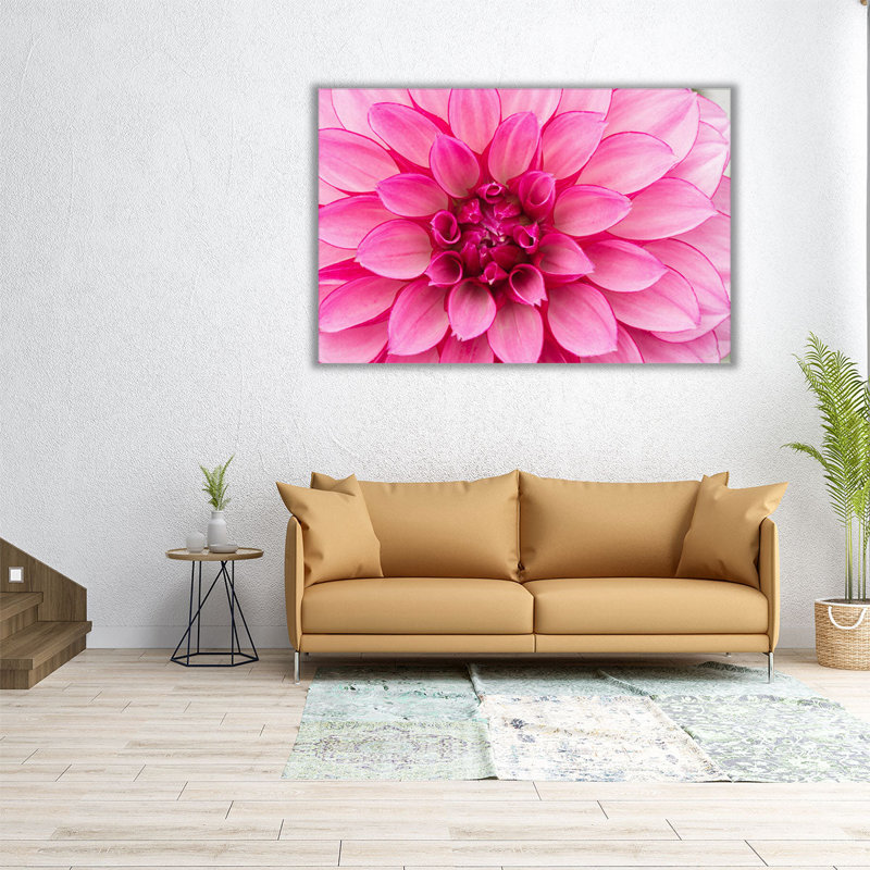 Gros plan sur une fleur de dahlia rose vif - reproduction d'art sur toile, H 16 po x l 24 po