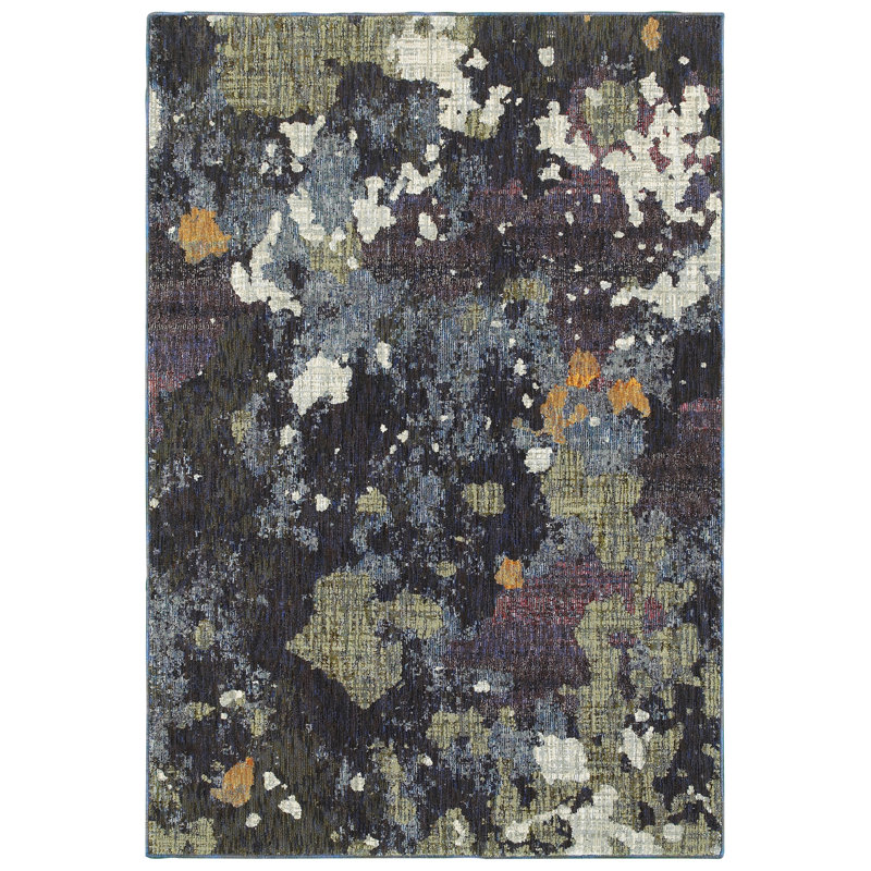 Knox Abstract Machine Made Power Loom Area Rug in Navy/Green, Rectangle 10' x 13'2"