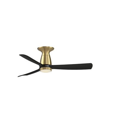 Kute 44 inch Flush Indoor/Outdoor Smart Ceiling Fan with Knurled LED CCT Select Light Kit - Brushed Satin Brass with Black Blades