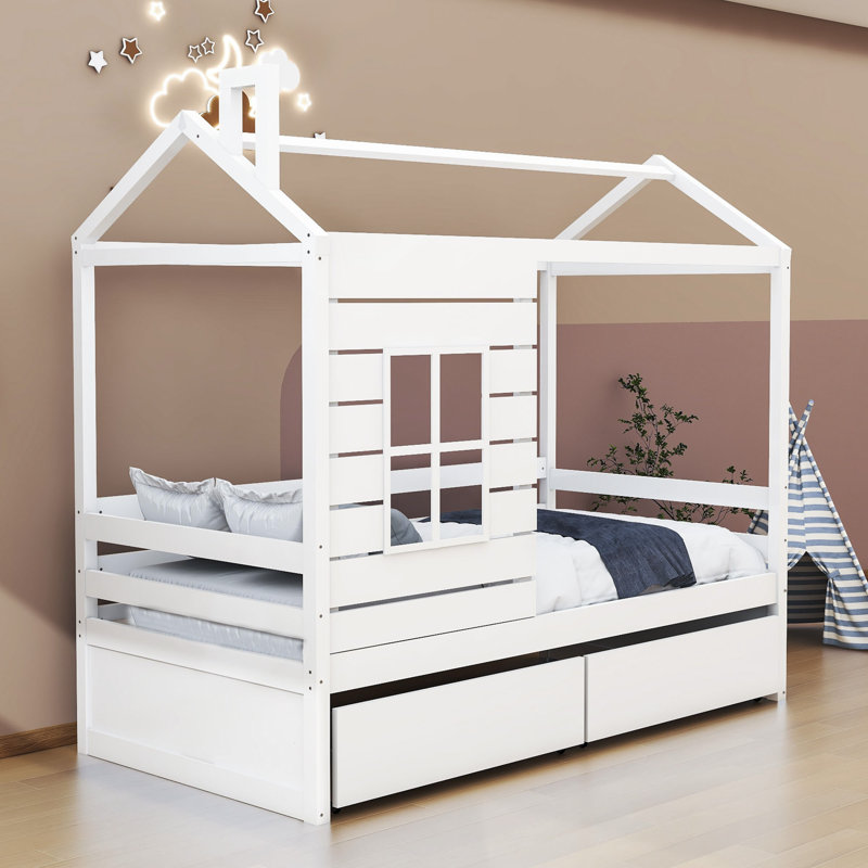 Lit de jour simple avec 2 tiroirs, Blanc