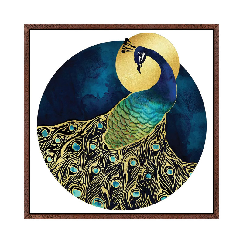 Golden Peacock - Print on Canvas, Classic Brown Wood Framed, 66.04 cm H x 66.04 cm W