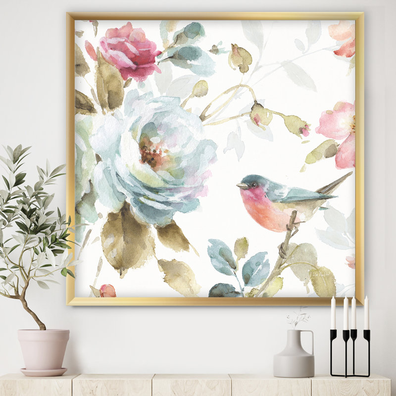 «Beautiful Bird Romance I», reproduction d'art sur toile, H 16 po x l 16 po x P 1 po, Cadre doré