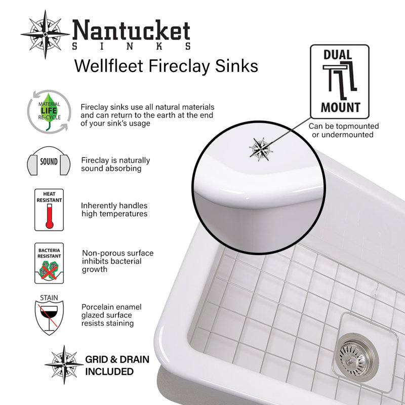 Nantucket Sinks 60/40 Dualmount Fireclay Sink Wellfleet-31OSW