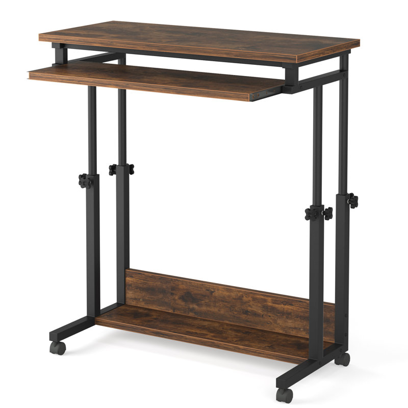 Deperte Adjustable Metal Base Standing Desk, Brown/Black