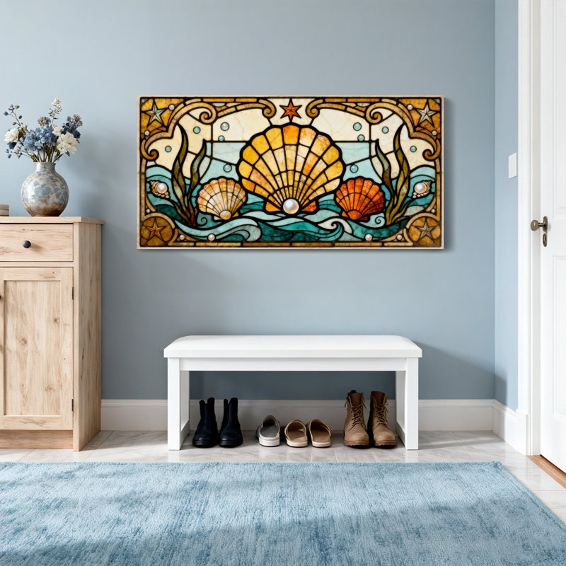 Motif de vitrail de mer Fashion, H 24 po x l 48 po