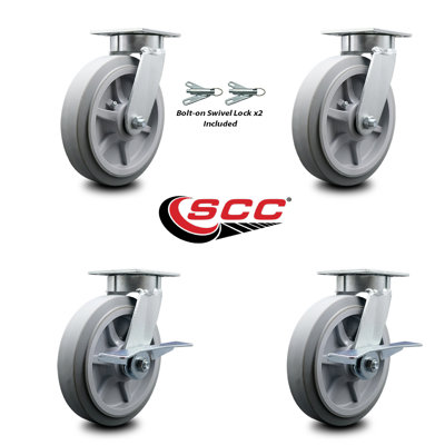Kingpinless Thermoplastic Rubber Wheel Caster Set 2 Swivel Locks 2 Brakes