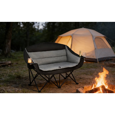 Double Camping Chair Loveseat - 2 Person Oversized Camping Couch for Adults Padded Heavy Duty Outdoor Lawn Beach Portable Folding Chairs with Cup Holders and Carry Bag Support 600lbs