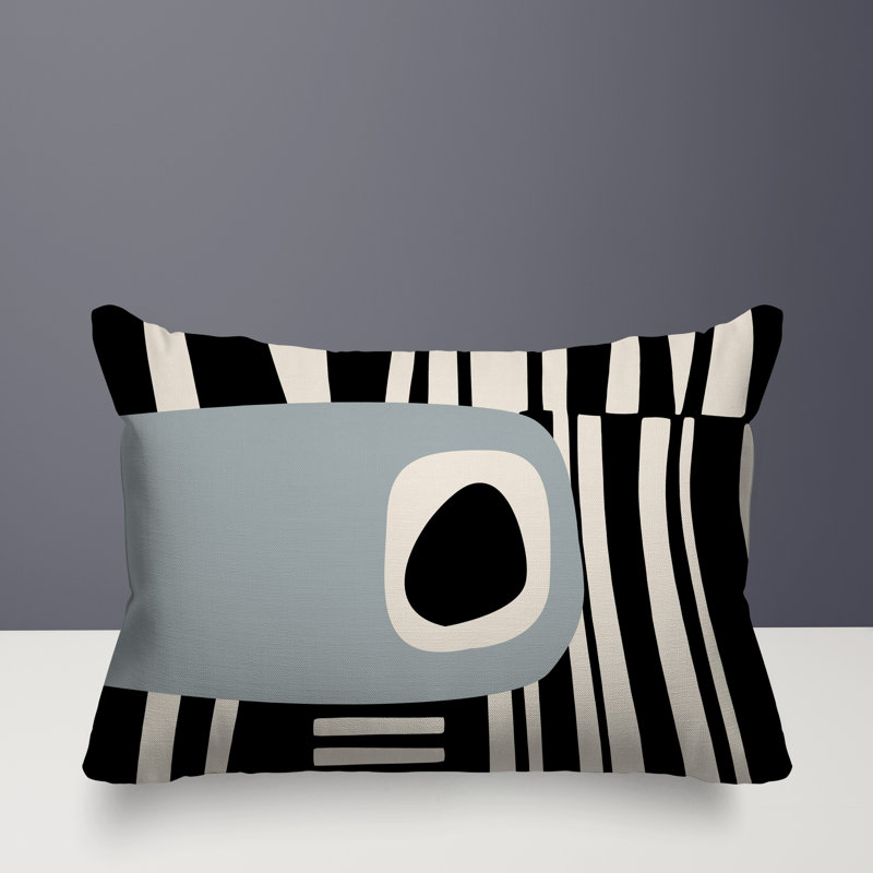 Oreiller rectangulaire réversible intérieur / extérieur Jina, Gris / noir / blanc cassé, H 14 po x l 20 po