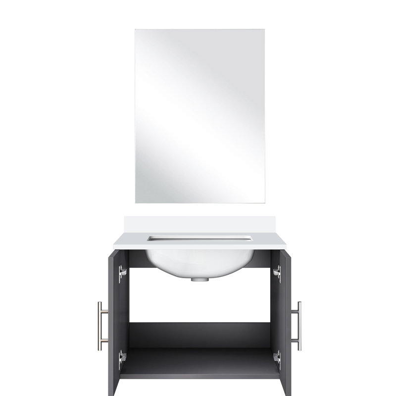 24 po L Comptoir de salle de bain gris foncé - comptoir en quartz, 18 miroirs, fermeture en douceur, espace de rangement spacieux, salle de bain en tache avec comptoir blanc et miroir