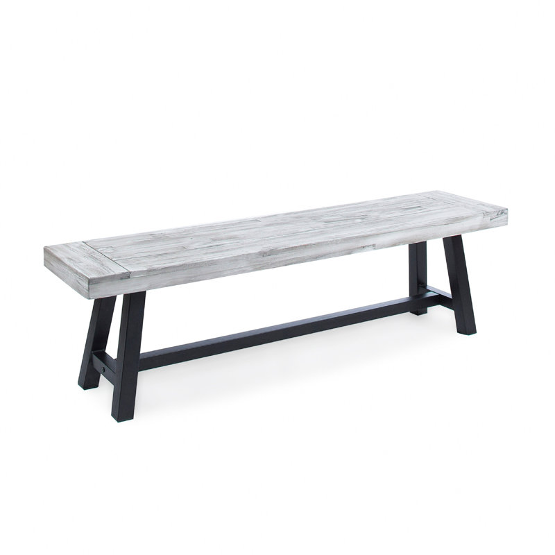 Banc de salle à manger d'extérieur, siège à lattes gris sablé de 63 pouces, pieds noirs, Gris