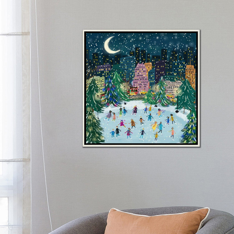 «Skating In The Park», reproduction d'art sur toile encadrée, Blanc patiné, H 26 po x l 26 po