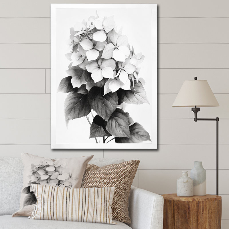 " Gray White Hydrangea Bloom IV ", White Picture Framed, 32" H x 24" W x 1" D