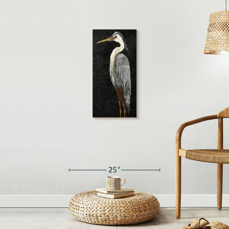Brampt Silver Heron On Black I, 24" H x 12" W