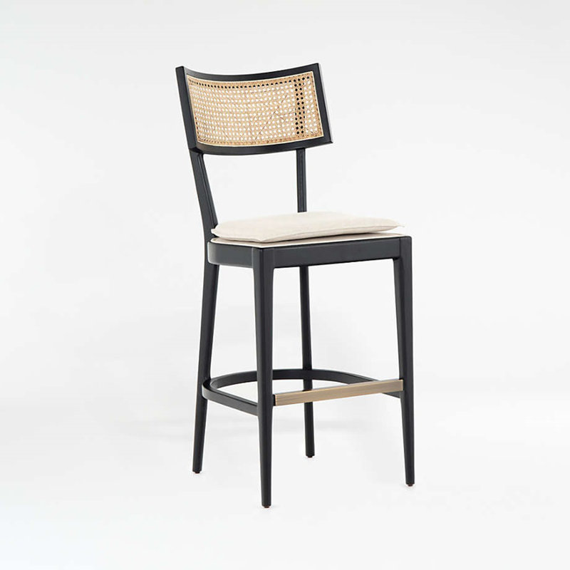 Bissie Upholstered Counter Stool with Solid Wood Frame, Black