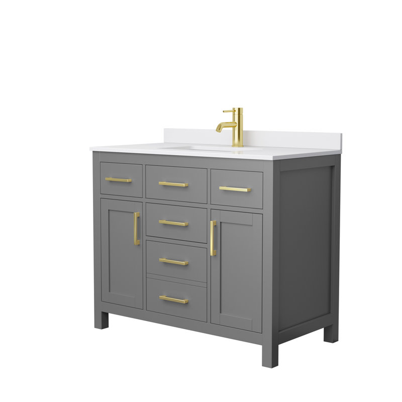 Beckett 42" Freestanding Single Bathroom Vanity with Cultured Marble Top, Dark Gray, White Cultured Marble, Brushed Gold