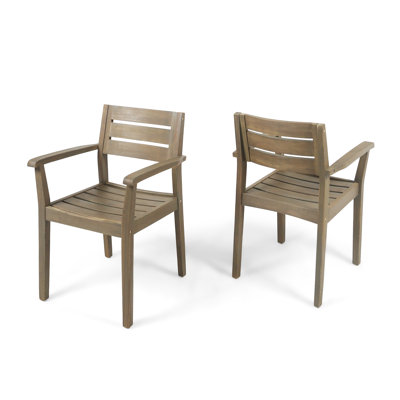 STAMFORD Set of 2 Acacia Wood Dining Chairs, Grey Outdoor Armchairs for Patio, Garden, and Poolside