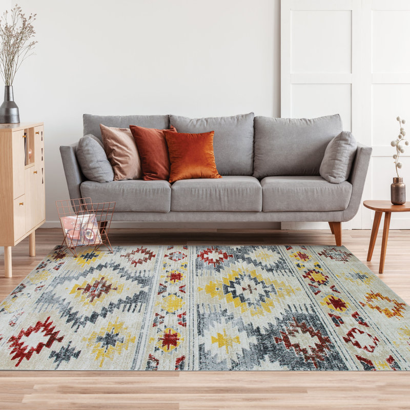 Hisako 160 cm x 230 cm Ikat Hand Woven Indoor / Outdoor Washable Area Rug