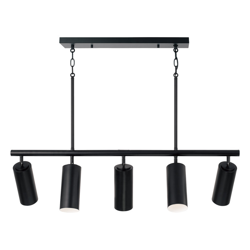 40" W x 11.25" H 5-Light Adjustable Linear Chandelier in Matte Black with Matte White Interior and Repositional Metal Shades