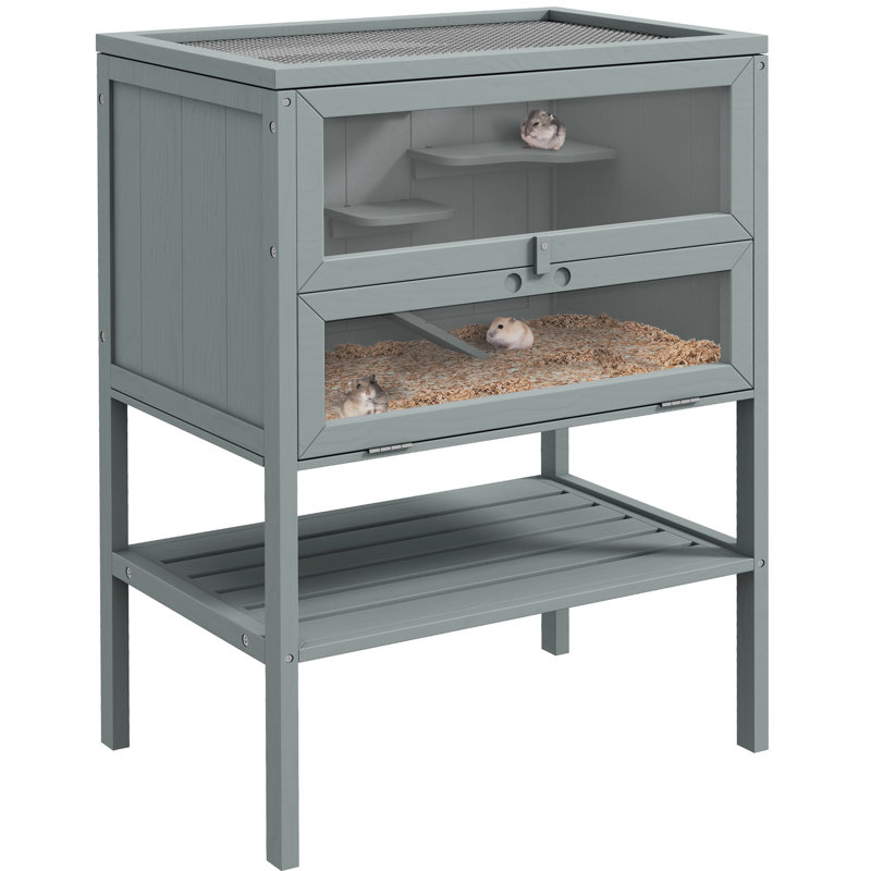 3 petites cages pour animaux de compagnie - grises et fonctionnelles pour hamster, souris, hamster en bois avec tablette de rangement pour fenêtre