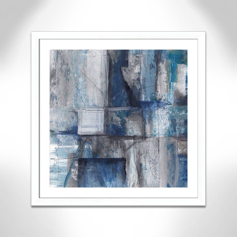Patchwork abstrait I - peinture encadrée, Papier encadré blanc mat, H 33,5 po x l 33,5 po x P 1,25 po