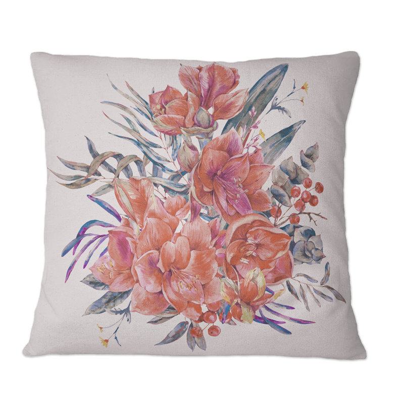 Bouquet Of Red Amaryllis Flowers - Traditional Printed Throw Pillow, 16" x 16"