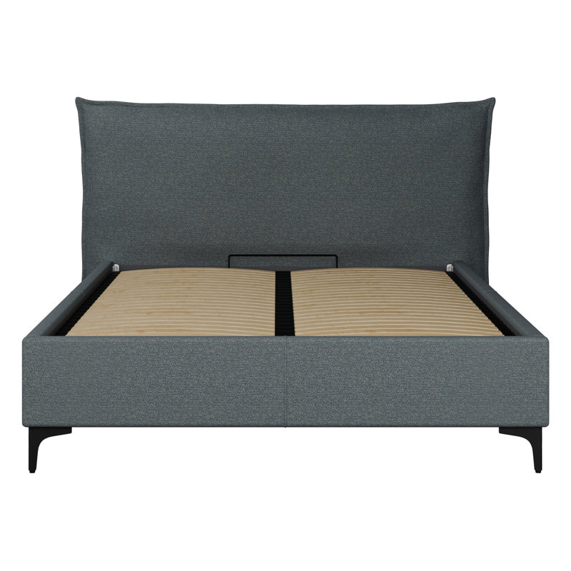 Classic upholstered King Bed with loft-up storage, matress area 150 x 200 cm, minimalistic headboard, Double (4'6), Grey