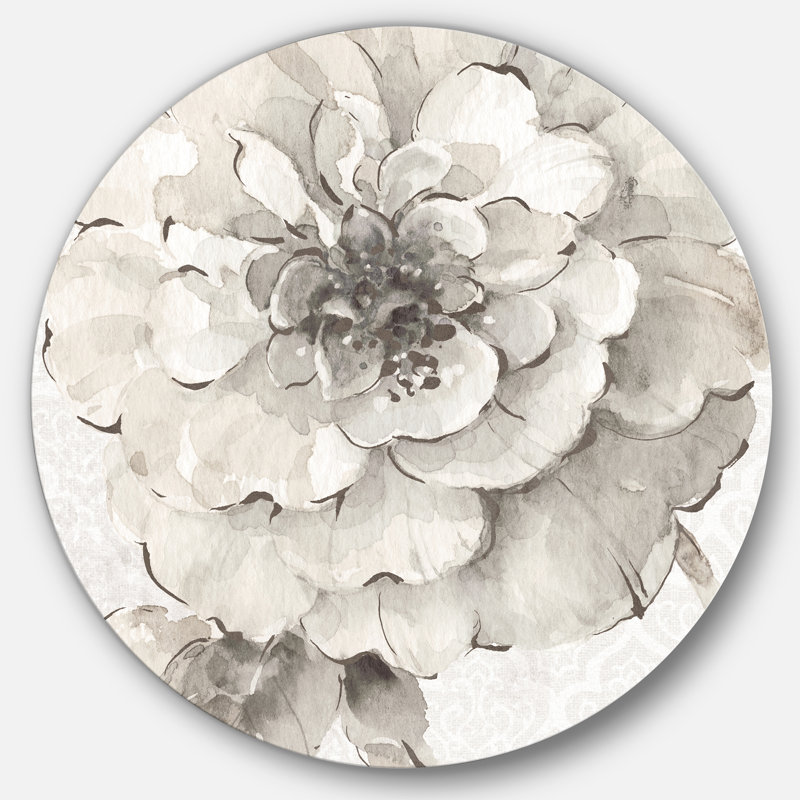 « indigold gris pivoines i », reproduction d’art sur cercle métallique, H 11 po x l 11 po