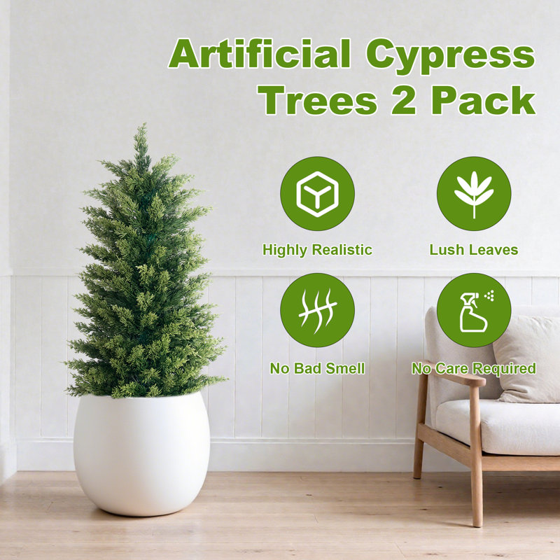 Faux Cypress Tree in Pot - Set of 2 Artificial Plants Outdoor Indoor for Office Christmas Decor, 93cm