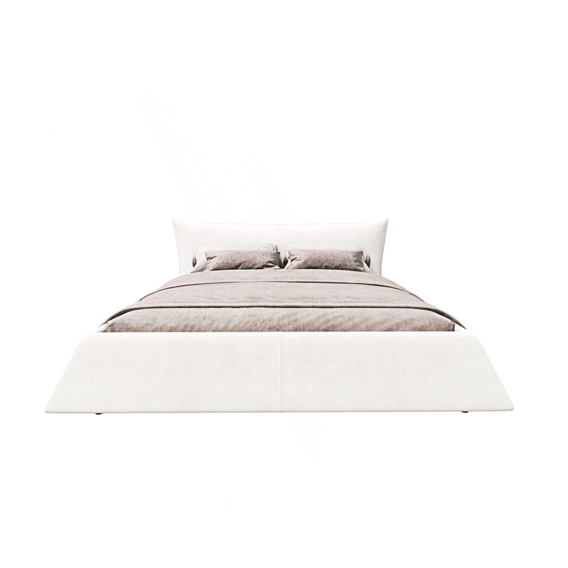 Très grand lit plateforme tapissier avec tête de lit spéciale, Crème, crème