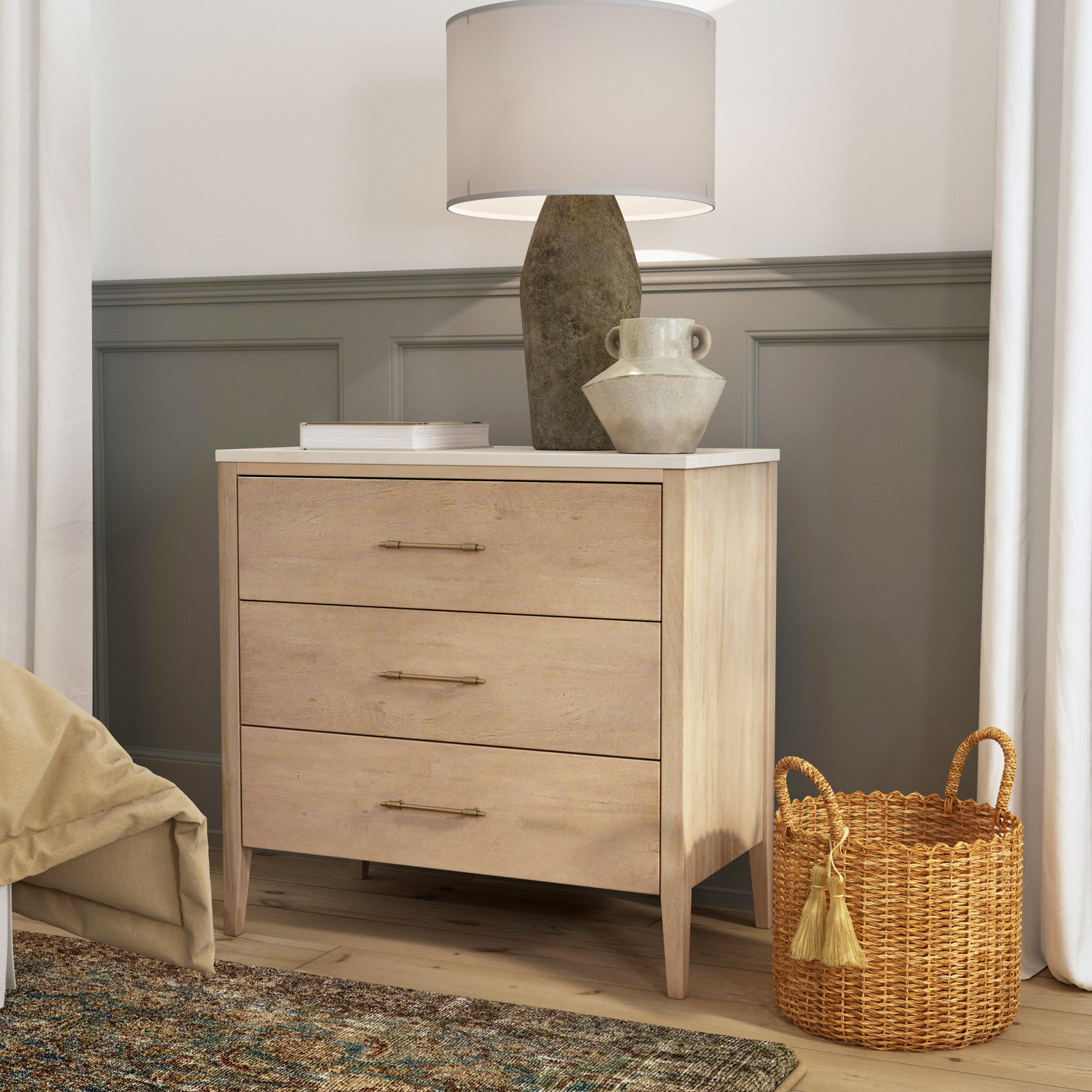 33" Genuine Marble Dresser, Natural/Ivory
