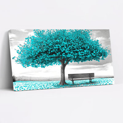 Turquoise Tree And Bench Canvas Wrapped Wall Art Set Of 1