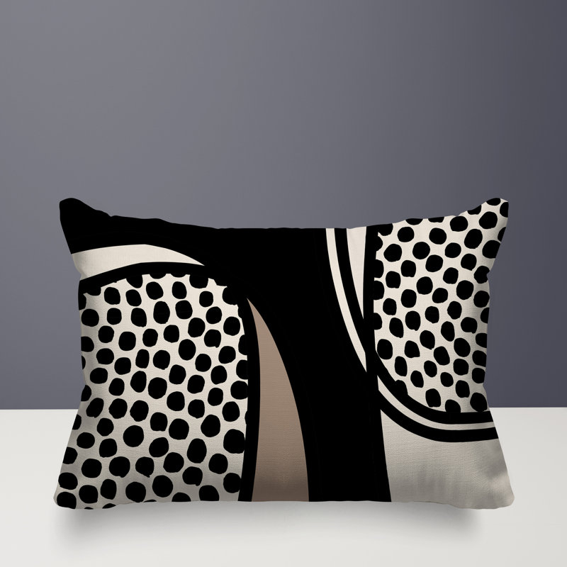 Coussin lombaire réversible intérieur / extérieur Jai Abstract, H 14 po x l 20 po, Blanc cassé / blanc