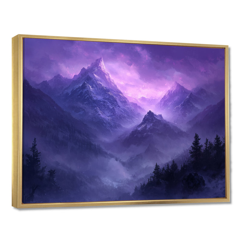 Gionnie Misty Peaks In The Twilight II - montagnes, art mural, H 12 po x l 20 po, Reproduction avec cadre flottant, Doré