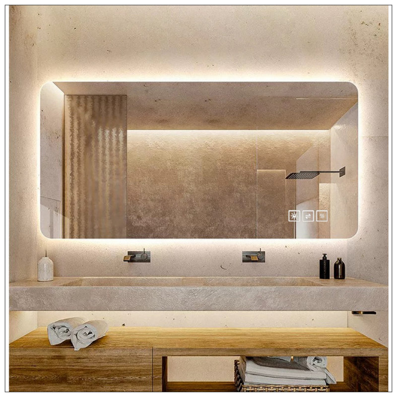 Wall Mounted LED Lighting Mirror With Three Color Modes, Dimming, IP44 Waterproof, Anti-Fog, And Touch Switch, 24 × 48 Inches