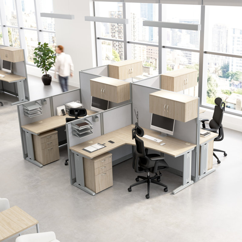 Bureau en poste de travail en L, Orme naturel