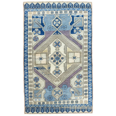 Vintage One-of-a-Kind 4'5" X 7'1" 1970s Wool Area Rug Blue