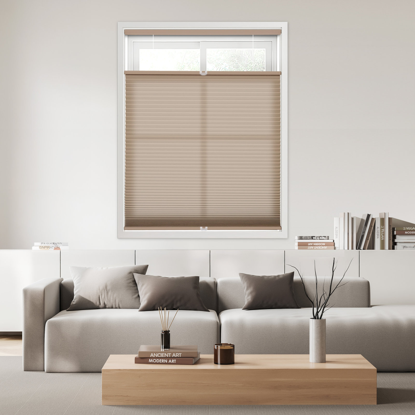 Ajanai Cordless Top-Down Bottom-Up Shade, White, 18"W x 84"L