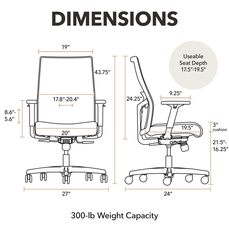Chaise de travail à dossier moyen HON Ignition 2.0, inclinaison standard, structure en titane, givré, Inclinaison standard