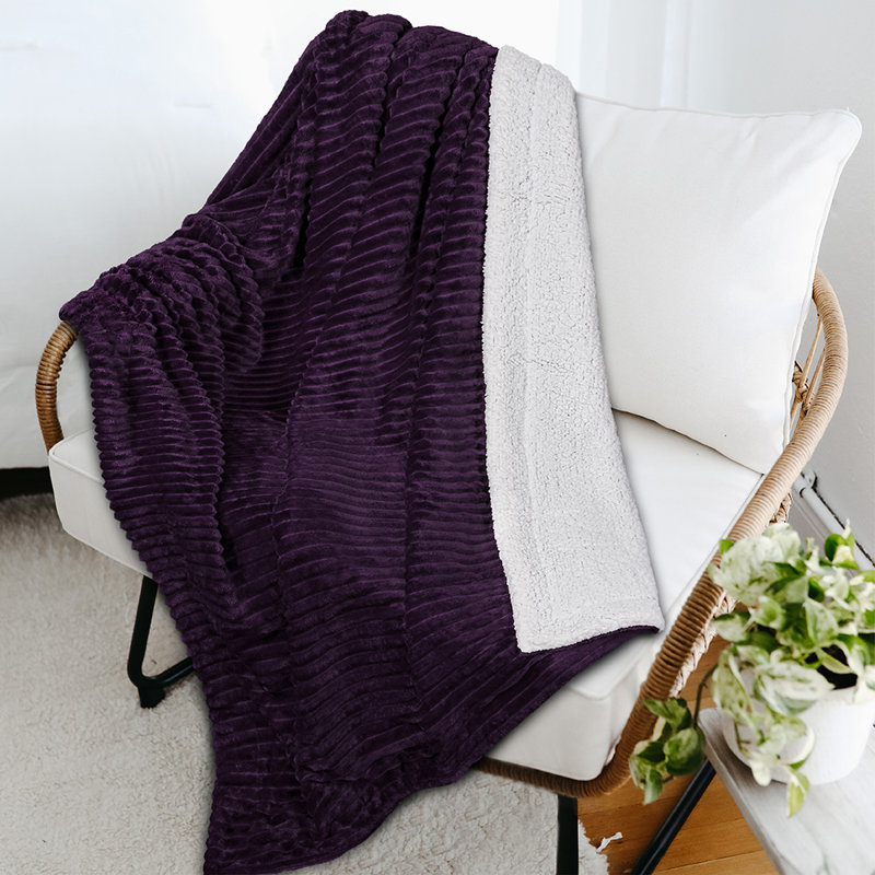 Purple Reversible Sherpa Fleece Throw Blanket