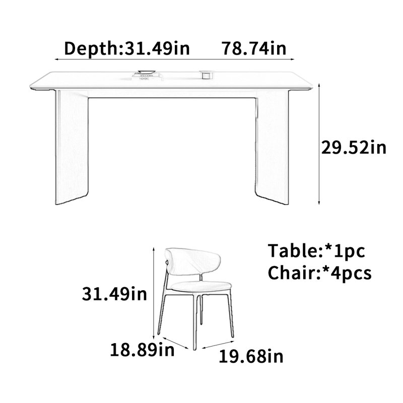 Table de salle à manger Simple, 29.52"H x 78.74"L x 31.49"W