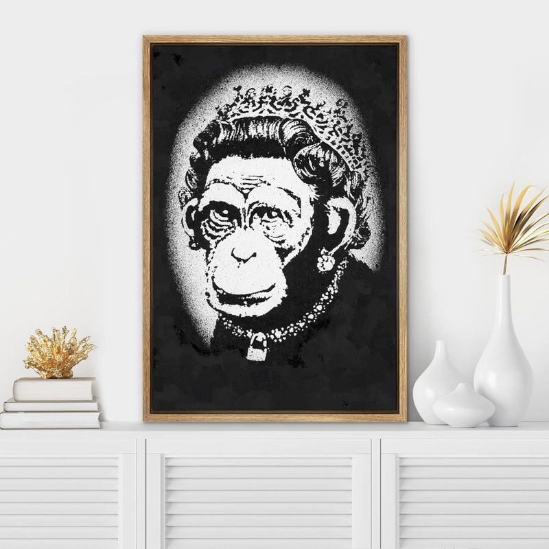 «Banksy Monkey Queen», impression de graffiti et art populaire célèbre Pop Art moderne urbain multicolore - impression