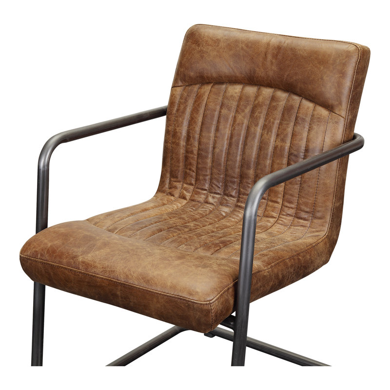 Ensemble de deux fauteuils de salle à manger en cuir brun et noir, Brun