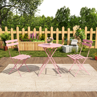 Ensemble de table bistro et chaises bistro, 2 ensembles bistro de patio pliant extérieur / intérieur 3 pièces, ensemble de meubles de patio 2 chaises avec table, tables basses pliables de qualité supérieure pour balcon, cour, jardin, rose