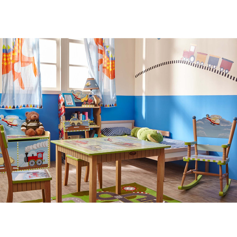 Colorful Transportation Theme Kids Wooden Bookshelf with Drawer