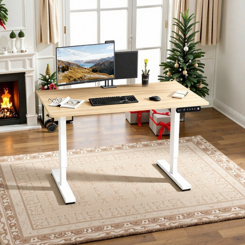 Bureau pour travailler debout 48 pouces avec structure en acier et table de jeu, Chêne / Blanc, H 27 po x l 47,2 po x P 24 po