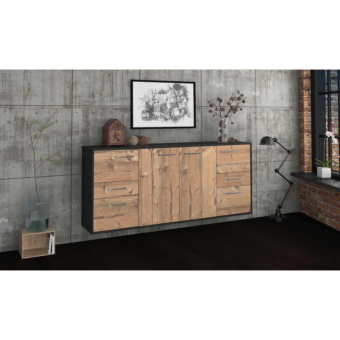 Sideboard Babrow, Farbe: Rot/Weiß, Fliegend/Metallgriffe, Größe: 180x79x35 cm