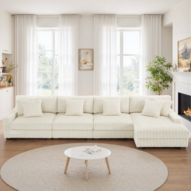 4 Seater Seating Component, White Faux Fur
