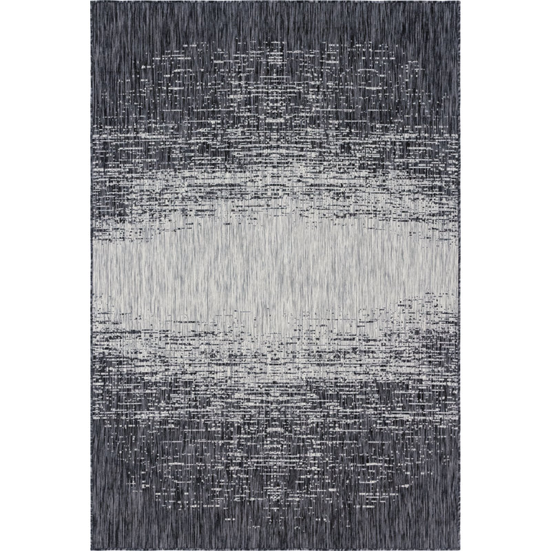 Pindall Charcoal Gray/Gray Indoor/Outdoor Rug, Rectangle 6'1" x 9'